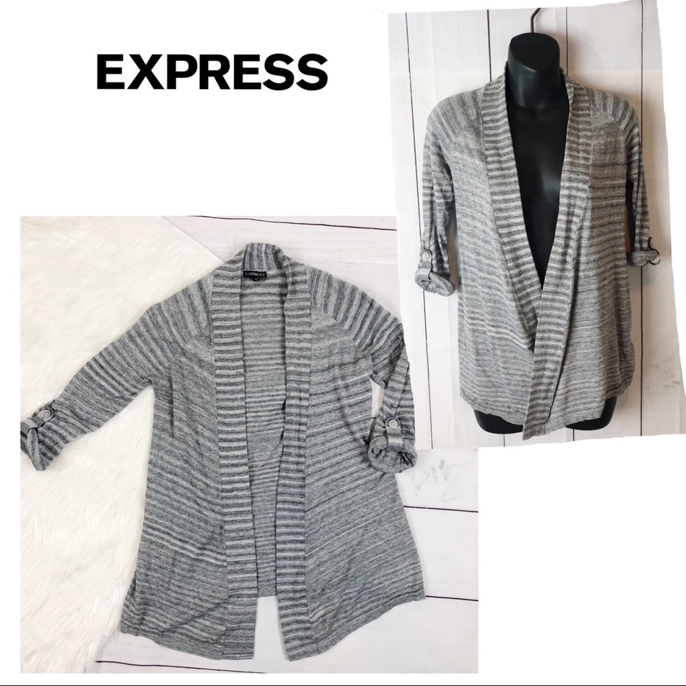 Express Gray Cardigan XS Small Striped Open Cardi Grey Flowy Small